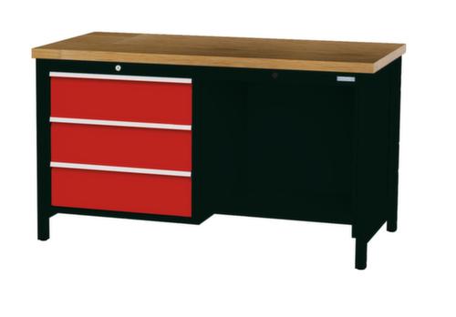 Bedrunka + Hirth Etabli avec plateau en hêtre massif Piétement en plusieurs couleurs, 3 tiroirs, 1/2 tablette