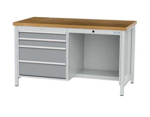 Bedrunka + Hirth Etabli avec plateau en hêtre massif Piétement en plusieurs couleurs, 4 tiroirs, 1/2 tablette