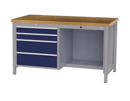 Bedrunka + Hirth Etabli avec plateau en hêtre massif Piétement en plusieurs couleurs, 4 tiroirs, 1/2 tablette