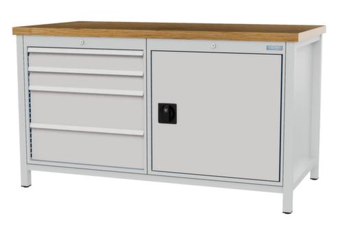 Bedrunka + Hirth Etabli avec plateau en hêtre massif Piétement en plusieurs couleurs, 4 tiroirs, 1 armoire