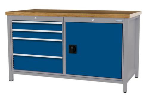 Bedrunka + Hirth Etabli avec plateau en hêtre massif Piétement en plusieurs couleurs, 4 tiroirs, 1 armoire