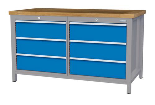 Bedrunka + Hirth Etabli avec plateau en hêtre massif Piétement en plusieurs couleurs, 6 tiroirs