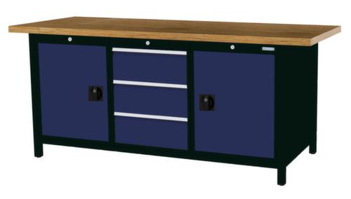 Bedrunka + Hirth Etabli avec plateau en hêtre massif Piétement en plusieurs couleurs, 3 tiroirs, 2 armoires