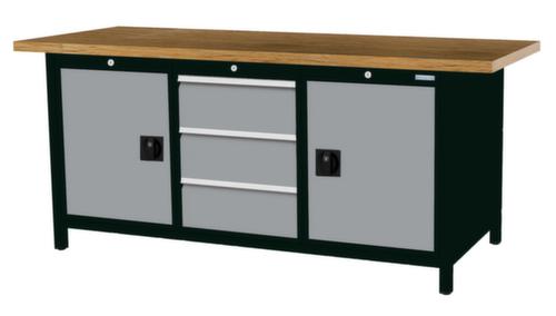 Bedrunka + Hirth Etabli avec plateau en hêtre massif Piétement en plusieurs couleurs, 3 tiroirs, 2 armoires