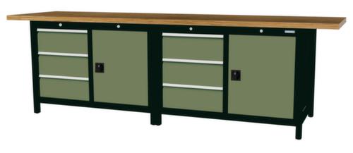 Bedrunka + Hirth Etabli avec plateau en hêtre massif Piétement en plusieurs couleurs, 6 tiroirs, 2 armoires