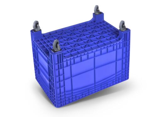bac grand volume avec couvercle à charnière verrouillable, capacité 535 l, bleu, 4 roulettes pivotantes