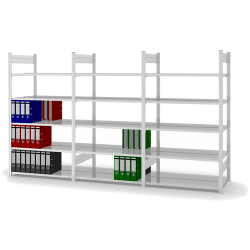 hofe Etagère à dossiers sans vis pour une utilisation des deux côtés, 5 tablettes, RAL7035 gris clair