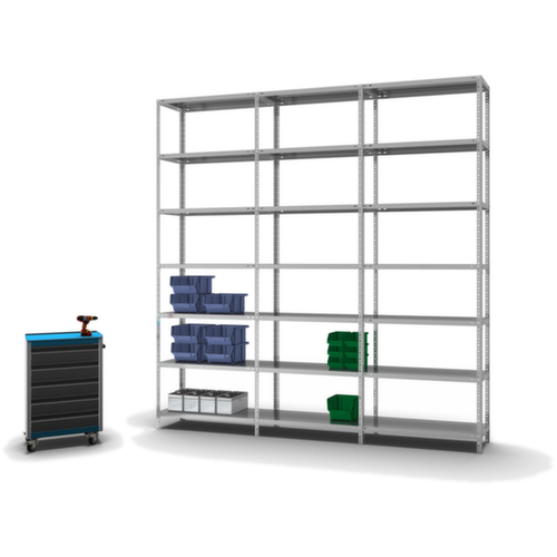 hofe Rayonnage à boulonner élément suivant, 7 tablettes, avec revêtement en zinc anti-corrosion