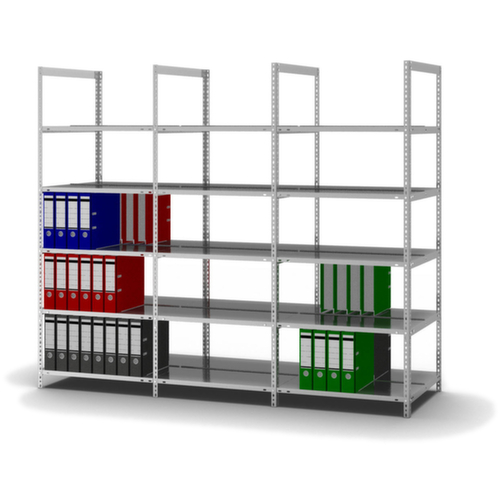 hofe Etagère à dossiers à visser pour une utilisation des deux côtés, 5 tablettes, avec revêtement en zinc anti-corrosion