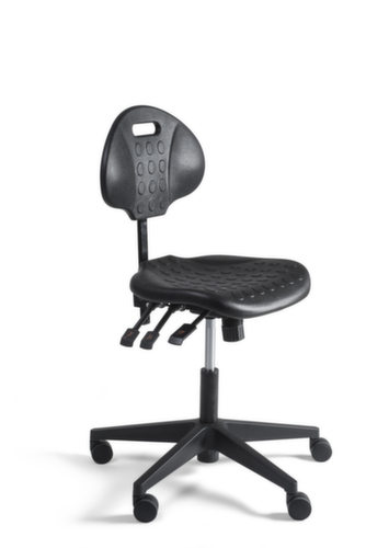 Siège d'atelier pivotant, assise polyuréthane noir, avec 5 roulettes
