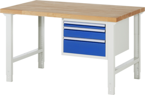 RAU Établi à hauteur réglable Serie 7000, 3 tiroirs, RAL7035 gris clair/RAL5010 bleu gentiane
