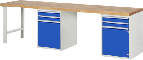 RAU établi Serie 7000 avec piètement en blocs à tiroirs, 8 tiroirs, RAL7035 gris clair/RAL5010 bleu gentiane