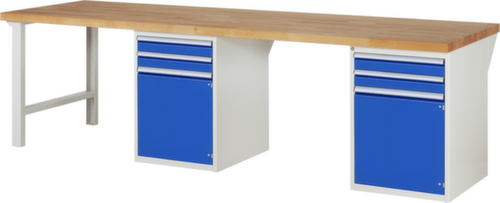 RAU établi Serie 7000 avec piètement en blocs à tiroirs, 8 tiroirs, RAL7035 gris clair/RAL5010 bleu gentiane