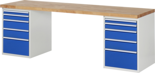 RAU établi Serie 7000 avec piètement en blocs à tiroirs, 10 tiroirs, RAL7035 gris clair/RAL5010 bleu gentiane
