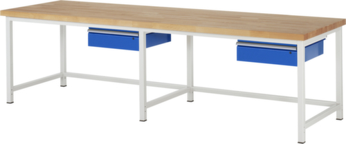 RAU Établi à hauteur réglable Serie 8000, 2 tiroirs, RAL7035 gris clair/RAL5010 bleu gentiane