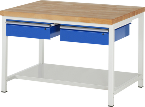 RAU Établi à hauteur réglable Serie 8000, 2 tiroirs, 1 tablette, RAL7035 gris clair/RAL5010 bleu gentiane