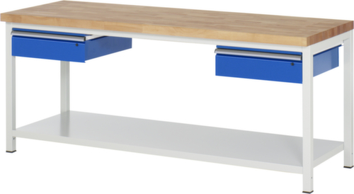 RAU Établi à hauteur réglable Serie 8000, 2 tiroirs, 1 tablette, RAL7035 gris clair/RAL5010 bleu gentiane