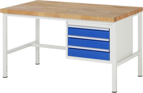 RAU Établi à hauteur réglable Serie 8000, 3 tiroirs, RAL7035 gris clair/RAL5010 bleu gentiane