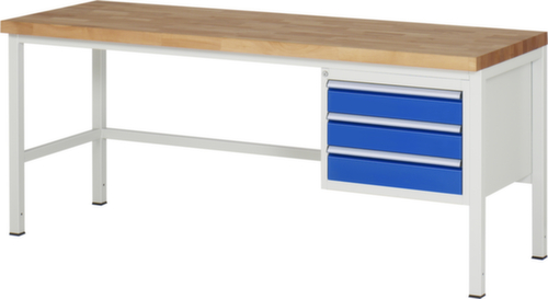 RAU Établi à hauteur réglable Serie 8000, 3 tiroirs, RAL7035 gris clair/RAL5010 bleu gentiane