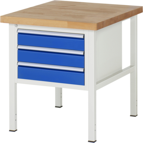 RAU Établi à hauteur réglable Serie 8000, 3 tiroirs, RAL7035 gris clair/RAL5010 bleu gentiane