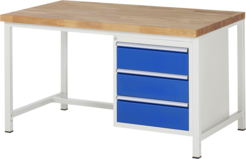 RAU Établi à hauteur réglable Serie 8000, 3 tiroirs, RAL7035 gris clair/RAL5010 bleu gentiane