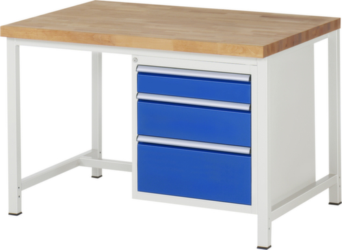 RAU Établi à hauteur réglable Serie 8000, 3 tiroirs, RAL7035 gris clair/RAL5010 bleu gentiane