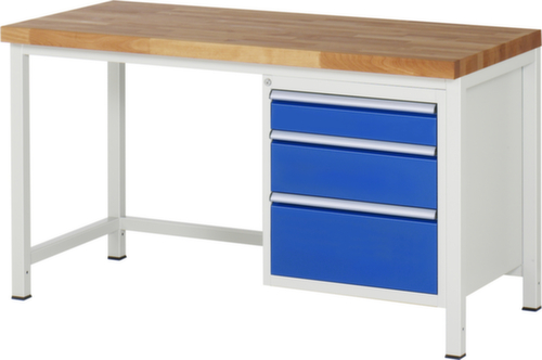 RAU Établi à hauteur réglable Serie 8000, 3 tiroirs, RAL7035 gris clair/RAL5010 bleu gentiane