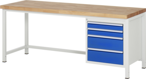 RAU Établi à hauteur réglable Serie 8000, 4 tiroirs, RAL7035 gris clair/RAL5010 bleu gentiane