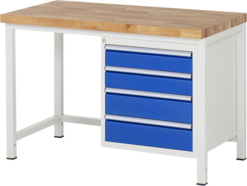 RAU Établi à hauteur réglable Serie 8000, 4 tiroirs, RAL7035 gris clair/RAL5010 bleu gentiane