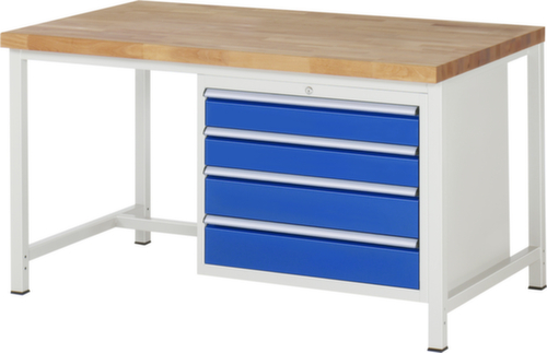 RAU Établi à hauteur réglable Serie 8000, 4 tiroirs, RAL7035 gris clair/RAL5010 bleu gentiane