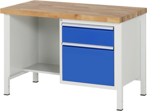 RAU Établi à hauteur réglable Serie 8000, 2 tiroirs, RAL7035 gris clair/RAL5010 bleu gentiane