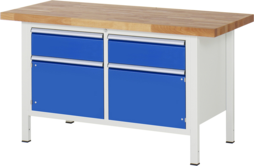 RAU Établi à hauteur réglable Serie 8000, 2 tiroirs, 2 armoires, RAL7035 gris clair/RAL5010 bleu gentiane