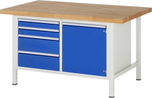 RAU Établi à hauteur réglable Serie 8000, 4 tiroirs, 1 armoire, RAL7035 gris clair/RAL5010 bleu gentiane