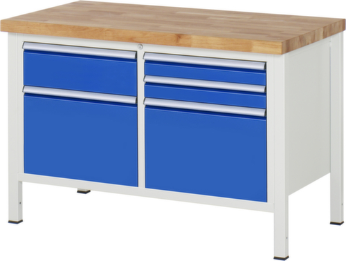 RAU Établi à hauteur réglable Serie 8000, 5 tiroirs, RAL7035 gris clair/RAL5010 bleu gentiane