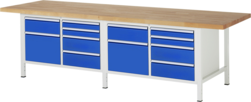 RAU Établi à hauteur réglable Serie 8000, 10 tiroirs, RAL7035 gris clair/RAL5010 bleu gentiane