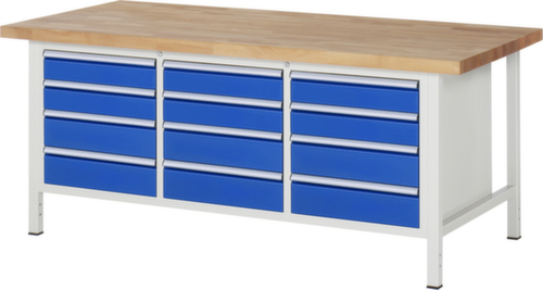 RAU Établi à hauteur réglable Serie 8000, 12 tiroirs, RAL7035 gris clair/RAL5010 bleu gentiane
