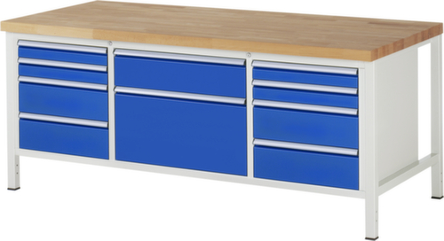 RAU Établi à hauteur réglable Serie 8000, 10 tiroirs, RAL7035 gris clair/RAL5010 bleu gentiane