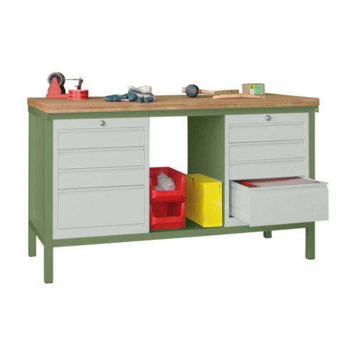 PAVOY Établi avec différents soubassements, 8 tiroirs, 1 tablette