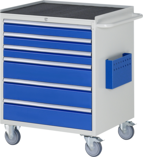 RAU Établi mobile Serie 7000, 6 tiroirs, 1 pochette pour documents, 1 barre de poussée, RAL7035 gris clair/RAL5010 bleu gentiane