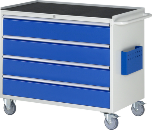 RAU Établi mobile Serie 7000, 4 tiroirs, 1 pochette pour documents, 1 barre de poussée, RAL7035 gris clair/RAL5010 bleu gentiane