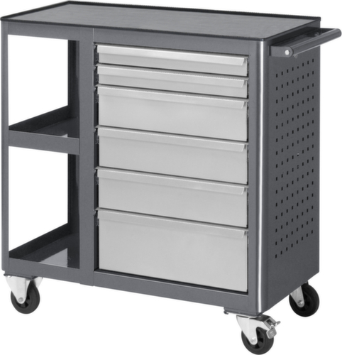 RAU Établi mobile Basic 6010, 6 tiroirs, 2 tablettes, 1 plaque perforée, anthracite/RAL7035 gris clair