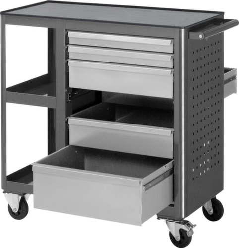 RAU Établi mobile Basic 6010, 6 tiroirs, 2 tablettes, 1 plaque perforée, anthracite/RAL7035 gris clair
