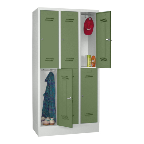PAVOY Armoire vestiaire à deux niveaux Basis avec 3x2 compartiments, largeur de compartiment 300 mm