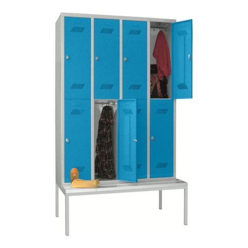 PAVOY Armoire vestiaire à deux niveaux Basis avec banc + 4x2 compartiments, largeur de compartiment 300 mm