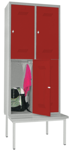 PAVOY Armoire vestiaire à deux niveaux Basis avec banc + 2x2 compartiments, largeur de compartiment 400 mm