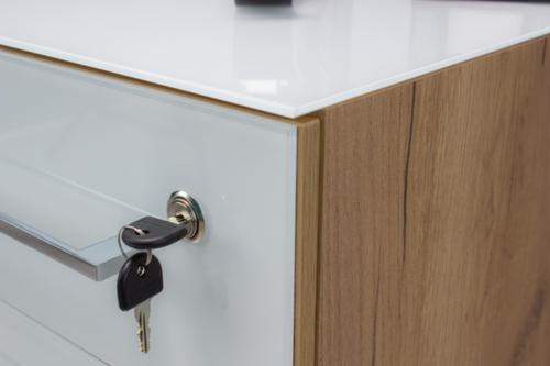 Caisson mobile GW-MONTERIA avec tablette supérieure avec support en verre de sécurité