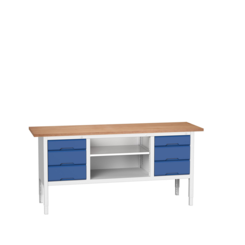 bott bloc établi à hauteur réglable verso, 6 tiroirs, 1 tablette, RAL7035 gris clair/RAL5010 bleu gentiane