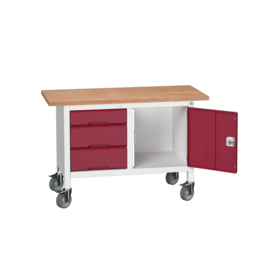 bott Bloc établi mobile verso, 3 tiroirs, 1 armoire, RAL7035 gris clair/RAL3004 rouge pourpre