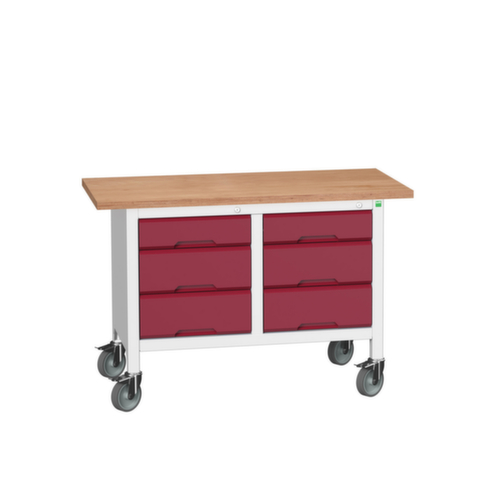 bott Bloc établi mobile verso, 6 tiroirs, RAL7035 gris clair/RAL3004 rouge pourpre
