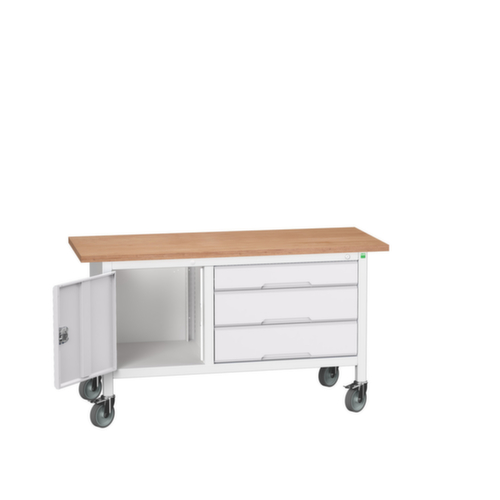 bott Bloc établi mobile verso, 3 tiroirs, 1 armoire, RAL7035 gris clair/RAL7035 gris clair